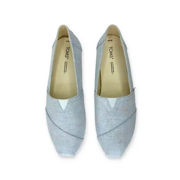 Toms Women's New Alpargata Flats Size 8.5 Light Blue Speckled Linen Slip On - Picture 2 of 15